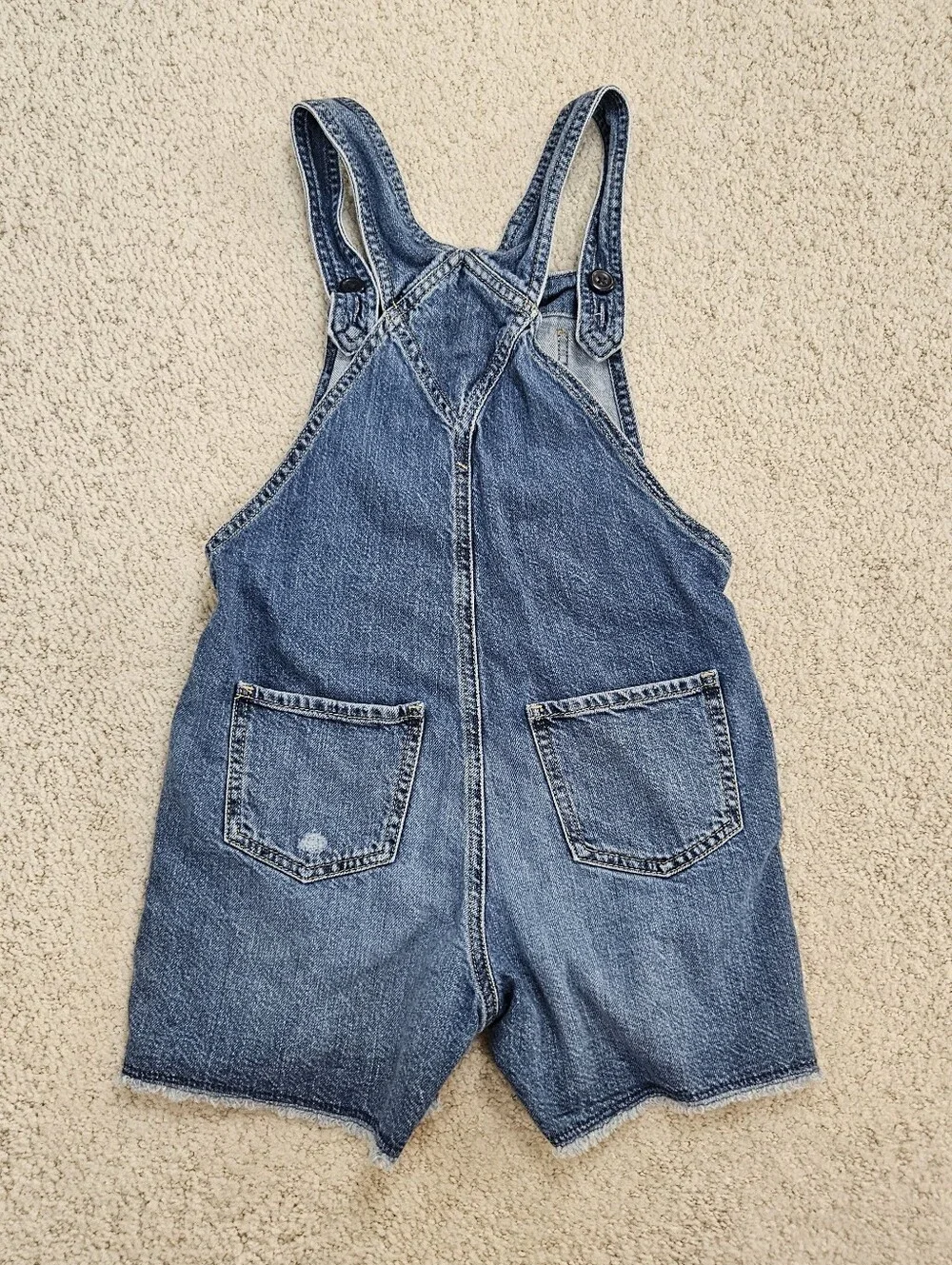 Gap Denim Overalls Short Shortalls Girls L Frayed Distressed Adjustable Pockets